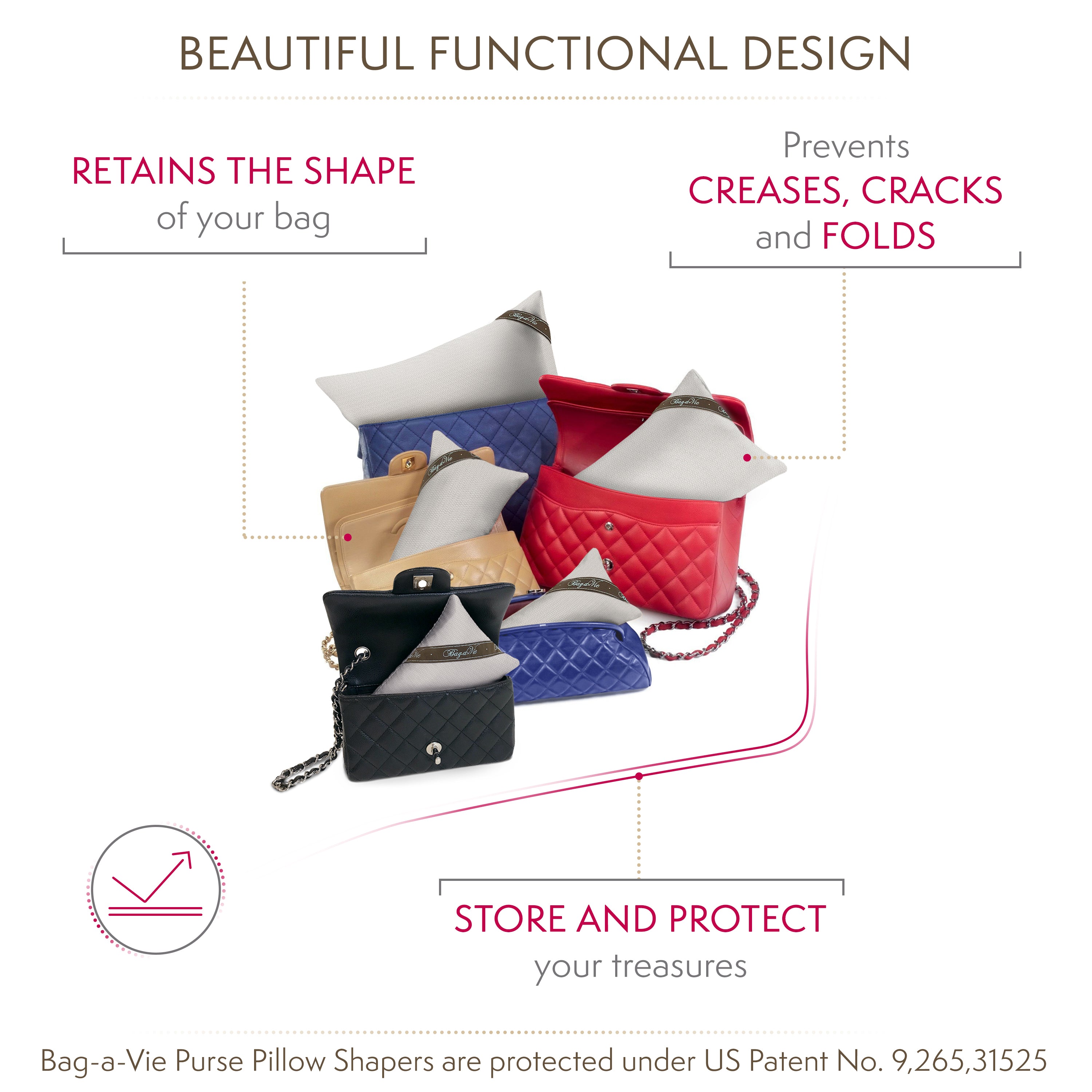Classic 5 Pack Handbag Storage Pillow Shapers  - HERRINGBONE