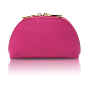 Deluxe Pink Saffiano Leather Cosmetic Make-up Bag