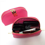 Deluxe Pink Saffiano Leather Cosmetic Make-up Bag