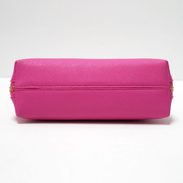 Deluxe Pink Saffiano Leather Cosmetic Make-up Bag