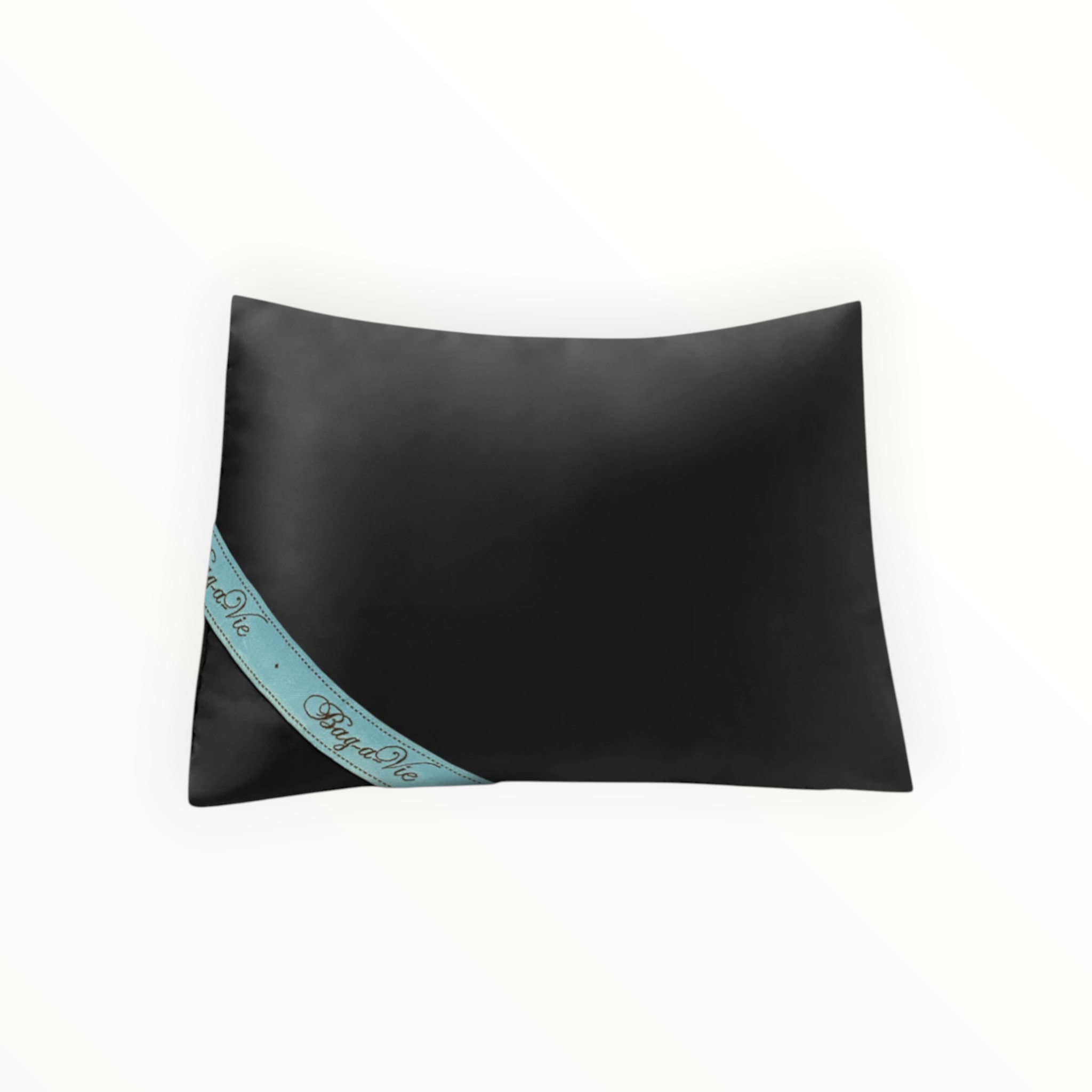 Bag-a-Vie black purse shaper pillow for Hermes Kelly 28 with a light blue branded ribbon accent