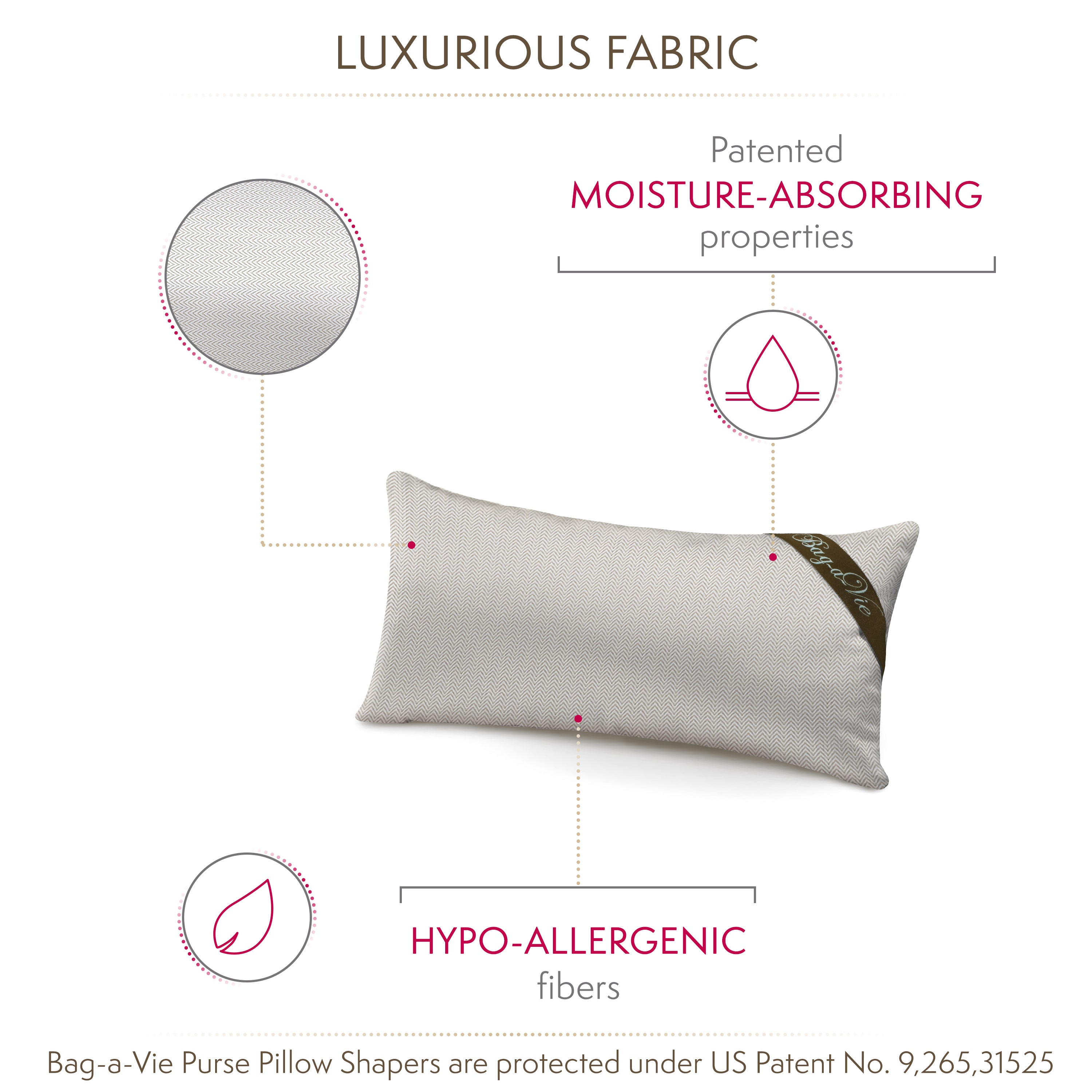 Bag-a-Vie classic petite herringbone handbag storage pillow shaper with moisture-absorbing and hypoallergenic fibers