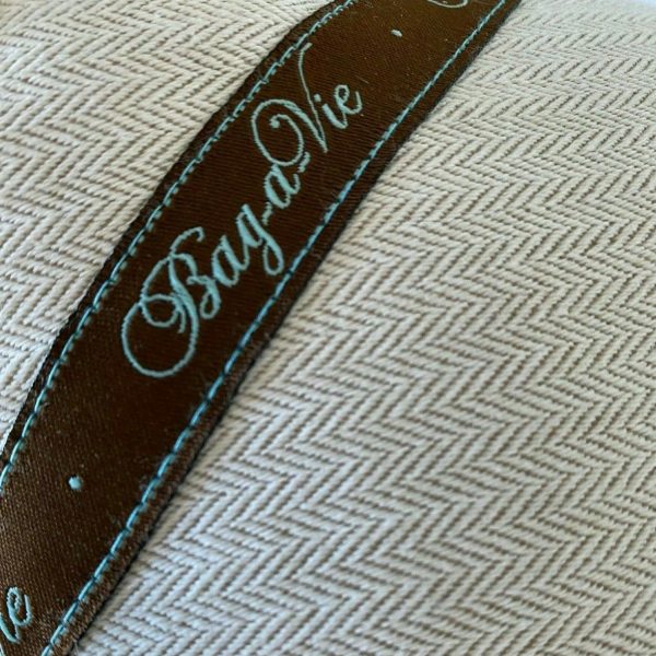 Bag-a-Vie herringbone fabric purse shaper pillow with brown branded ribbon for Hermes Kelly 35 handbag storage