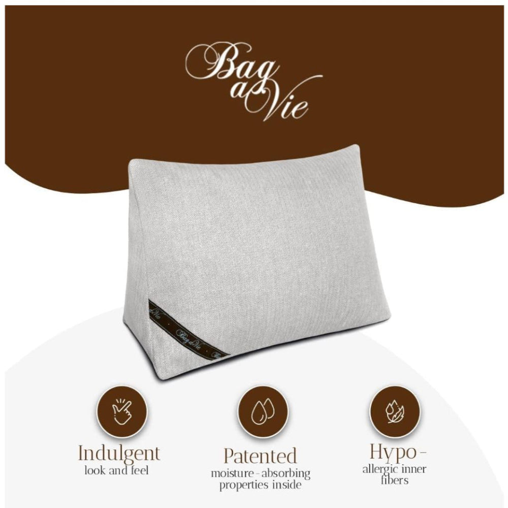 Bag-a-Vie purse shaper pillow in light grey fabric designed to maintain handbag shape and absorb moisture.