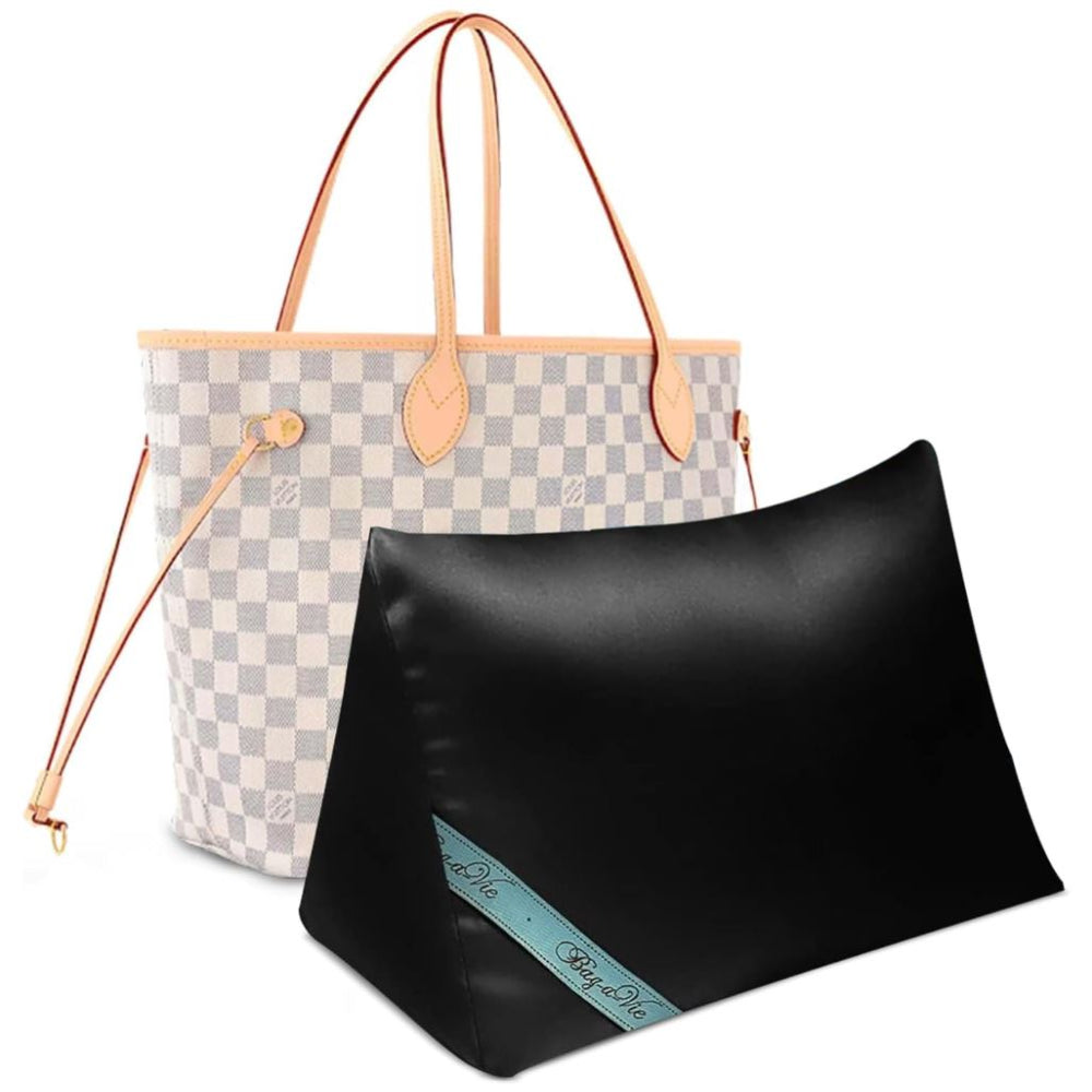 Bag-a-Vie black purse shaper pillow insert for maintaining the shape of a checkered tote bag