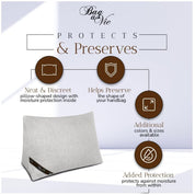Bag-a-Vie purse shaper pillow in light grey fabric, designed to maintain handbag shape and absorb moisture.