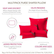 Bag-a-Vie Classic 4 Pack red handbag storage pillow shapers in various sizes for moisture protection and shape support