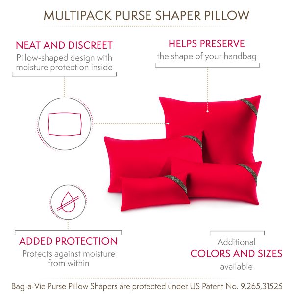 Bag-a-Vie Classic 4 Pack red handbag storage pillow shapers in various sizes for moisture protection and shape support
