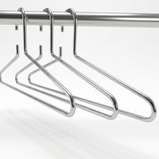 Bag-a-Vie premium silver metal hangers with a high-polish finish and unique open-side design on a closet rod.