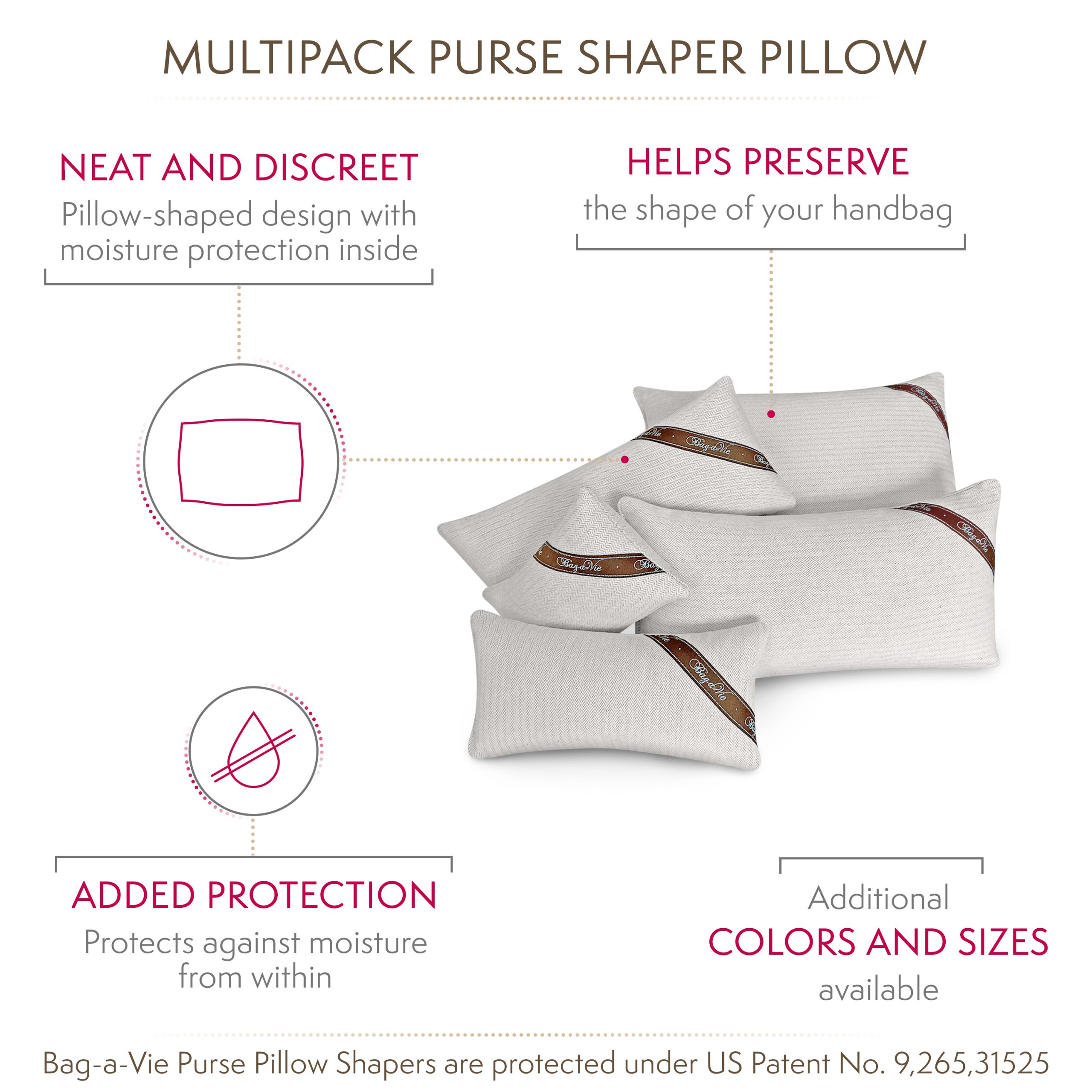 Classic 5 Pack Handbag Storage Pillow Shapers - Bag-a-Vie