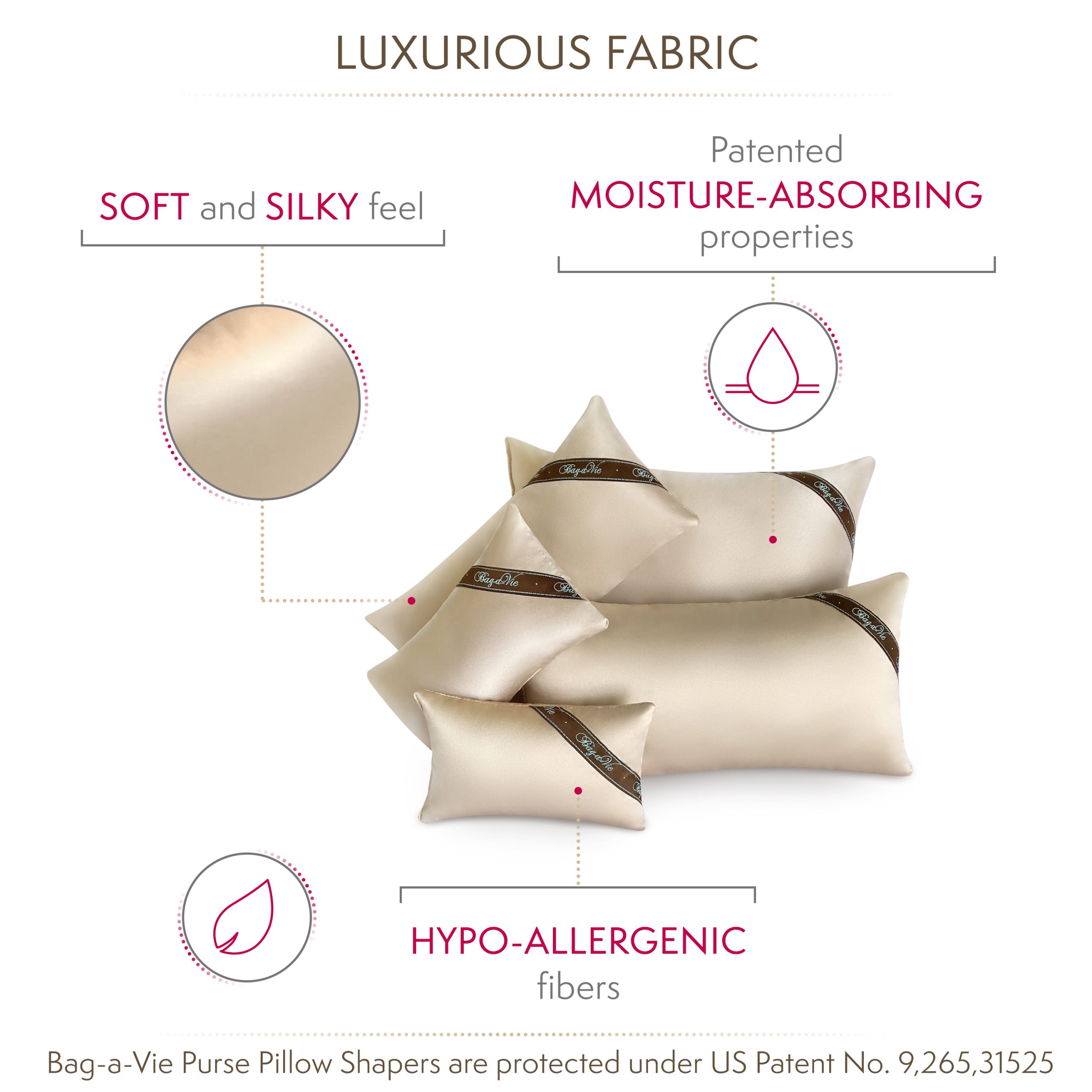 Bag-a-Vie Purse Pillow Shaper Insert - Luxury Purse and Handbag Shapers [4-pack]