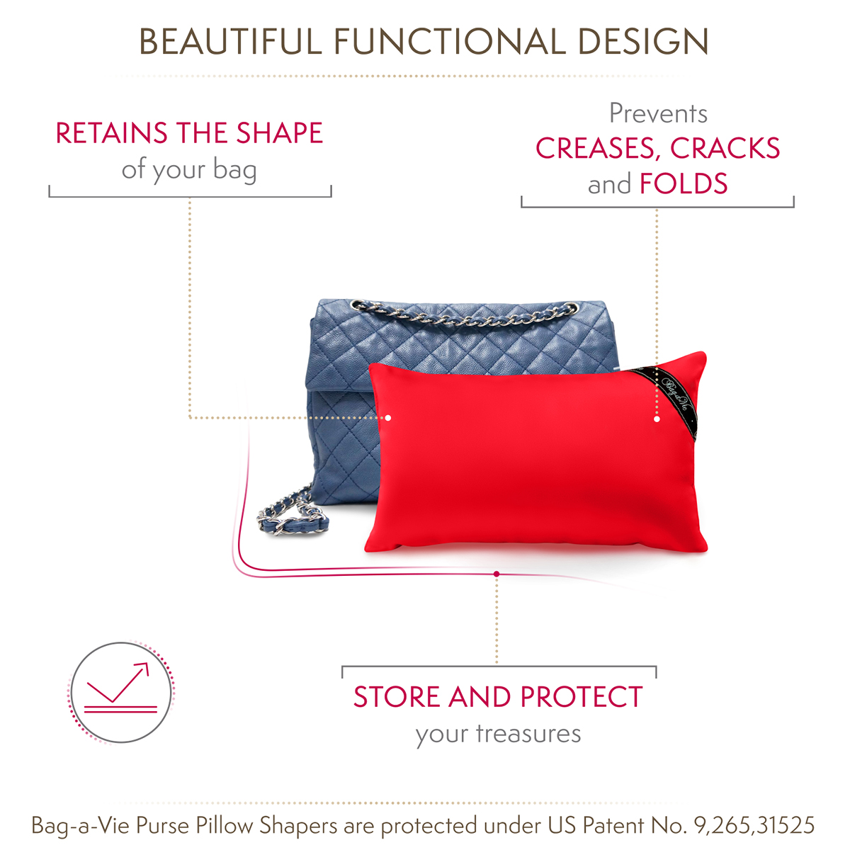 Bag-a-Vie Handbag Shaper Pillow – Luxury Handbag Shaper & Purse Shapers -  [Grande] 14.5” x 11” - Fits Tote Bags
