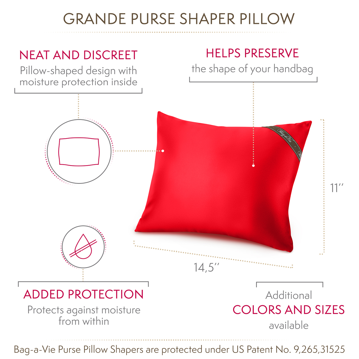 Bag-a-Vie Purse Shaper Pillow Insert - Herringbone - Luxury Handbag Shaper Insert for Women's Purses - Handbag Custom Pillow Purse Accessories for