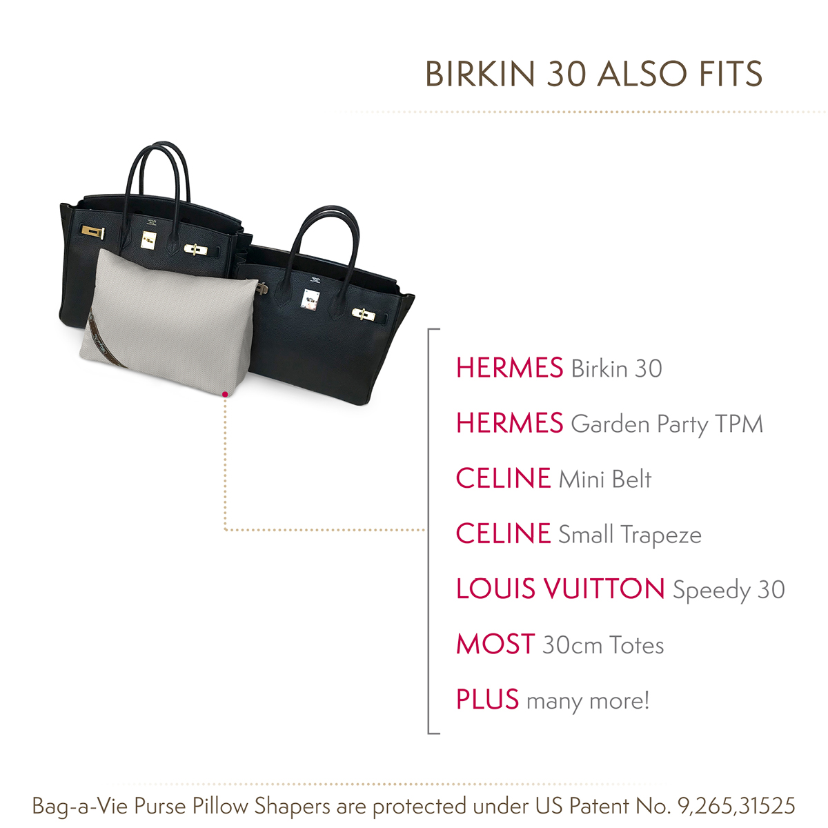 Classic Birkin 30 Handbag Storage Pillow Shapers 2 Pack - Bag-a-Vie